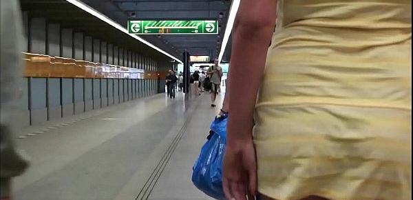 A beautiful blonde with big tits is having sex in a subway, with 2 of her friends with big cocks, with a deep oral blowjob group orgy, hard vaginal penetration in her tight cunt, and all while riding a subway train where everybody can see them any time